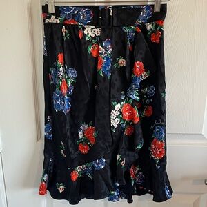 Tory Burch Black A-Line Skirt with Vibrant Floral Design